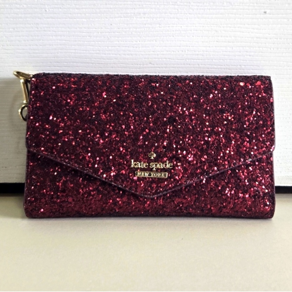 Kate Spade Glitter Clutch in Burgundy